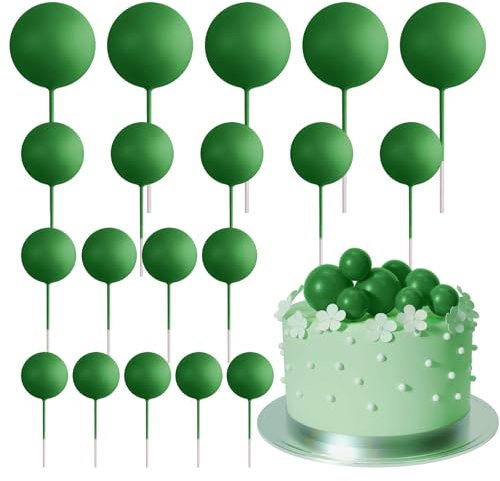 ASTARON 20 Pcs Ball Cake Topper Decorations Mini Balloons Cake Topper Sticks Dark Green Balls Cake Picks for Wedding & Birthday