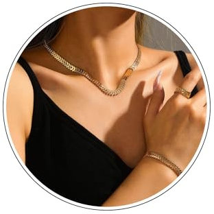 Wendalern Gold Indischen Schmuck Für Frauen Weizen Link Kette Halskette Armband Ring Set Fischgrätenkette Choker Halskette Weizen Kette Armband Link Kette Ring Brautschmuck-Set Für Die Hochzeit