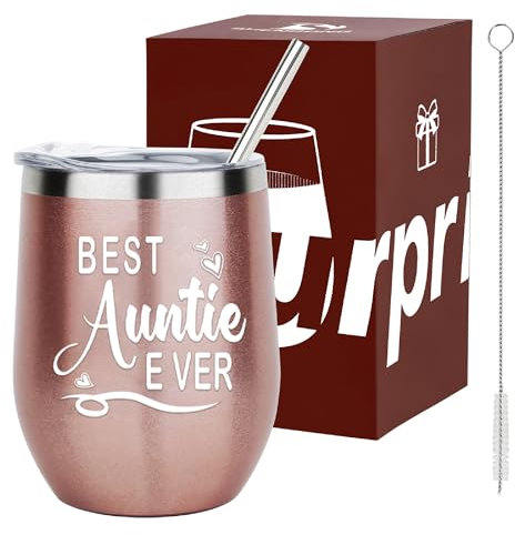 DONGSHANGIFT Bestes Tantchen aller Zeiten Becher Bestes Tantchen Geschenk Geburtstag Mütter Tag Geschenk für Tante Tante von Neffe Nichte 350ml Edelstahl Becher mit Deckel Strohhalm
