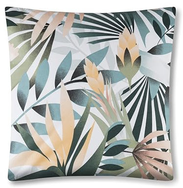 VEL VET HOME VelvetHome Deluxe Kissenbezug 80x80 cm 1teilig Made in EU Hohe Qualität Kopfkissenbezug mit Reißverschluss 100% Baumwolle Kissenhülle 80x80 Palmenblätter