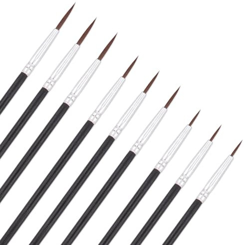 9 Pcs Fine Detail Paint Brush Set 000/00/0 Acrylic Fine Tip Miniature Small Thin Detail Tiny Paintbrushes Kit for Art Painting Watercolor Oil Model Face Nail Scale Line Drawing Black