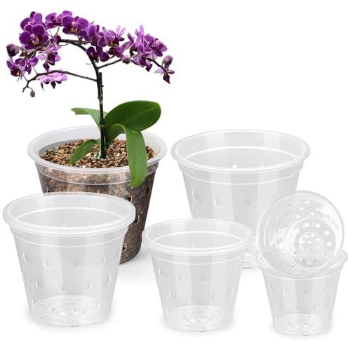FUIJOL Lot de 8 pots à orchidées de 10,2 cm, 12,7 cm, 15,2 cm, 17,8 cm, pots à orchidées avec trous, pots en plastique transparent pour intérieur et extérieur (11567 cm)