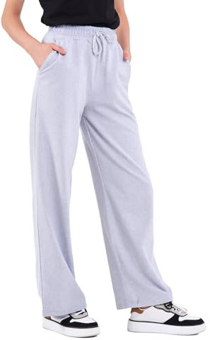 COMEOR Jogginghose Damen - Sporthose Lang Baumwolle Traininghose Lockere Sweatpants mit elastischem Bund und geradem Bein (Hellgrau L)