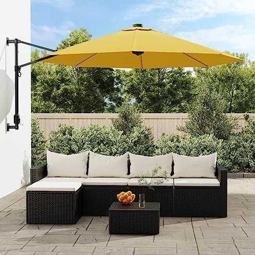 Tidyard Wall-mounted Cantilever Parasol Umbrella Garden Parasol Sun Shade Shelter Canopy for Outdoor, Garden, Patio, Beach Yellow 290 cm Outdoor Umbrellas & Sunshades
