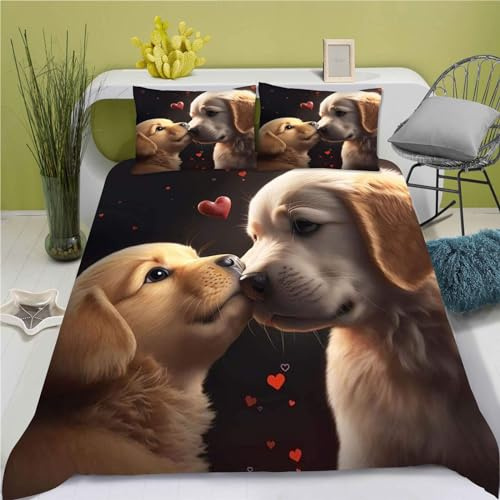 Fadaing Hunde Bettwäsche Hundemotiv Bettwäsche 135x200 Für Jugendliche, Hunde Bettwäsche-Set 3D Drucken Hund Bettbezug Set Kinder Bettwäsche (135 x 200 cm,5)