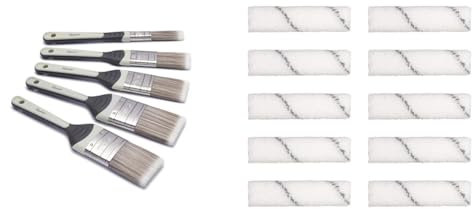 Harris SGOOD 5BRUSH Set, 1 x 0.5, 1 x 1, 1 x 1.5, 2 x 2 Paint Brushes & Replacement Roller Sleeves for Seriously Good Walls & Ceilings 4in Mini Roller Set