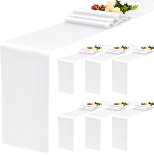 YMHPRIDE 6 Stück Satin-Tischläufer Weiß, 30 x 180 cm Lang, Aus Seide für Hochzeit, Party, Geburtstag, Bankett, Tischdekoration