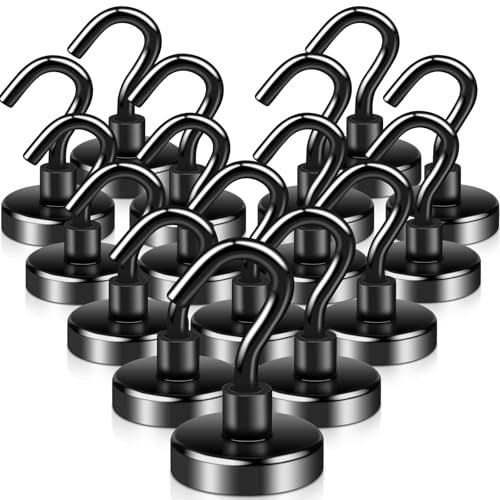 swihorab Ganci magnetici, 16 pezzi, extra forti, magneti al neodimio con gancio, 32 mm, per cucina, frigoriferi, aule, crociera, nero