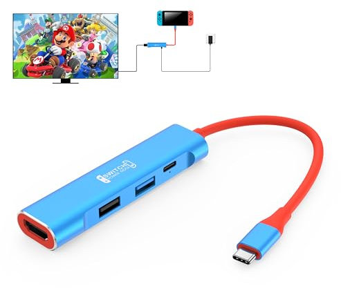 RREAKA TV Docking Station for Nintendo Switch/Switch OLED Portable TV Adapter with HDMI/USB 3.0/100W 4K Charging Dock Replacement for Nintendo Switch (red & blue)