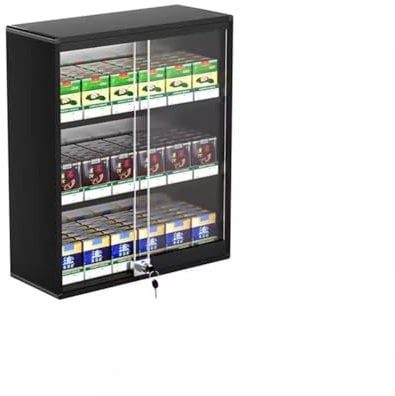 Vitrine à Cigarettes en aluminium, Armoire à Cigarettes avec Porte en Verre trempé avec clé de Verrouillage, support à Cigarettes Mural pour magasins de détail, supermarché (38,5 x
