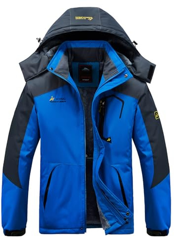 WILLONG Mens Waterproof Coats Winter Waterproof Hiking Parka Warm Fleece Padded Jackets with Hood for Outdoor Ski Work Walking Mountain Camping Fishing Blue UK M