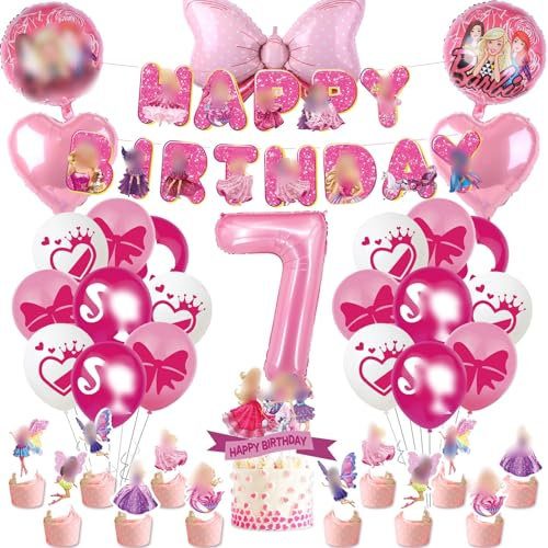 Heartsking 38 Stück Prinzessin Geburtstag Deko Set für Mädchen 7 Jahre, Luftballon Prinzessin Tortendeko, Geburtstag Party Deko Set für Mädchen