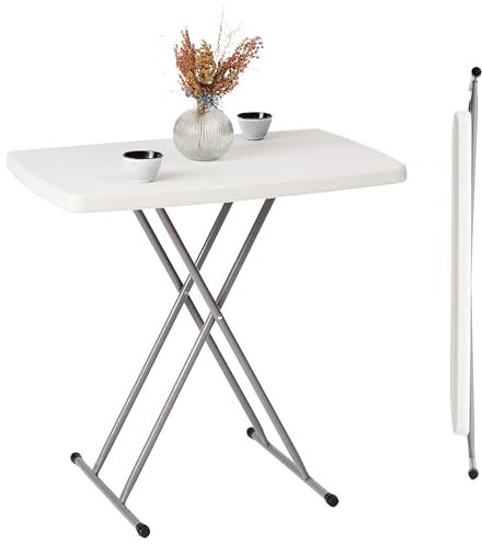 Small Folding Table - Height Adjustable Foldable Table L 30.1'' x W 19.5'' (76.5 x 49.5 cm) for Home, Office, and Outdoor Use - Lightweight Picnic Table for Camping, Garden, BBQ, and Kitchen