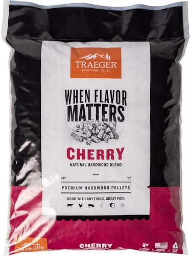 Traeger Grills Cherry - Granulés de Bois 100% Naturel pour fumoirs et barbecues à granulés, Barbecue, Four, rôtissage et Gril, Sac de 18 Livres