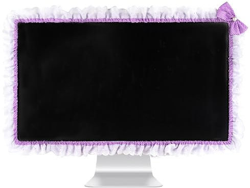 Kingshion 32-38 Lovely Cute Computer Monitor Cover with Lovely Cute Elastic Pen Pocket Bow-knot TV LCD Screen Monitor Decoration Dust Cover Protector, Lace Fabric - purple