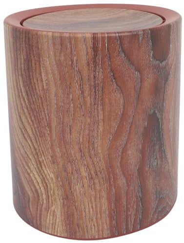Cabilock Poubelle Ronde Avec Couvercle Basculant Motif Imitation Bois Pour Cuisine Salle De Bain Chambre Bureau