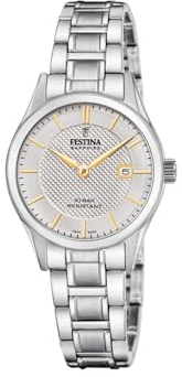 Festina Swiss Made Damen Armbanduhr Edelstahl 316L Silber - Quarzwerk - Kratzfestes Saphirglas - Wasserdicht 10 ATM - Datum F20068/4 Classic Steel