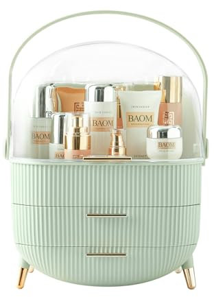 Multi-Function Make Up Case Dustproof Cosmetic Storage Box, Organizer Skin Care Products Jewelry Organizer Finishing Box for Bedroom Bathroom Desktop (Mint Green)