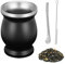 ARCPNRT Set Mate, Juego de Tazas de Acero Inoxidable, con Pajita y Cepillo de Limpieza, de Doble Pared, 230 ml, para Uso Doméstico, en Restaurantes y Hoteles, Regalos para Amigos, Negro