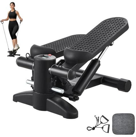 VEVOR 2 in 1 Stepper für Zuhause, hydraulischer Fitness Stepper mit Widerstandsbändern, Up-Down Swing Stepper, Mini Stepper mit LCD-Monitor, 150 kg Tragkraft Schwarz 180–293 mm