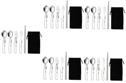 Yardwe 5 Sätze Und Löffel Bausatz Tablett Utensil Kochgeschirr Besteck Camping Essen Gadgets Flasche Wärmer Luftdicht Edelstahllöffel Rostfreier Stahl Black