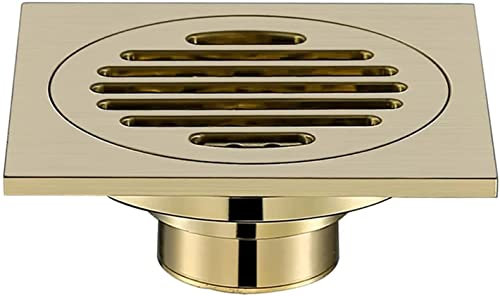 Drainage 10x10cm Shower Drain, Bathroom Floor Drain Waste Water Strainer Anti-Odor Brushed Gold Square Waste Grate, Brass