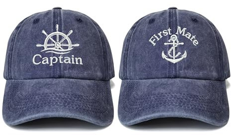 Shenbors Captain and First Mate Caps, Navy & Navy Baseball Caps for Boat Skipper Sailor, Nautical Boating Sailing Gifts for Men Women, Captain First Mate (Washed Navy & Washed Navy), Einheitsgr��e