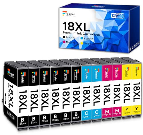 Fooylen 18XL Druckerpatronen Kompatibel für Epson 18 XL Multipack für Epson Expression Home XP-305 XP-215 XP-225 XP-412 XP 422 XP-325 XP-312 XP-315 XP-205 XP-415 XP-425 XP-102 XP-202 (12er-Pack)