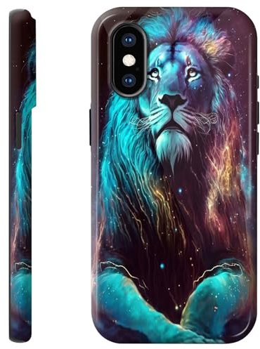 Mxfdegf for iPhone Xs Max Case,Dual Layer Hybrid Hard PC & Soft Silicone Defense Anti-Drop Anti-Scratch Protective Case for iPhone Xs Max 6.5”,Cool Lion