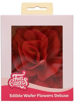FunCakes Edible Wafer Flowers Essbare Blumen, Rose Pastella Red, 1 Stück | Rote Rose aus Essbarem Papier, Gebrauchsfertig, Essbare Blumen für Torten, Kuchen, Cupcakes und Desserts