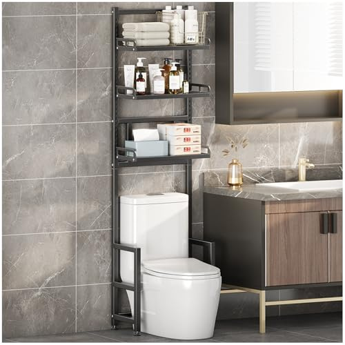 NUODWELL 3-Tier Over The Toilet Storage, Free Standing Metal Bathroom Shelf Space Saver Above Over Toilet Storage Shelf Multi-functional Toilet Storage Rack for Bathroom (Black)