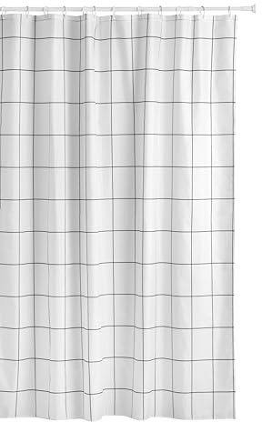 TATAY Duschvorhang Industrial mit 8 Ringen Strapazierfähiges Polyester | Duschvorhang Badezimmer | 140x200 cm | Mit 8 Ringen | Strapazierfähiges Polyester | Praktisch für den Alltag, Weiß & Schwarz