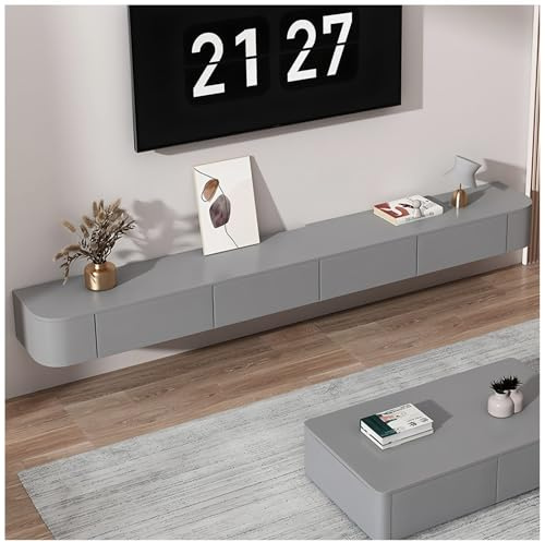 ASKLFNEI Weiß TV Schrank,TV Board Hängend,Hängeboard Schwebend,mit 2 Schubladen & 2 Klappen,TV Lowboard Mit Kabelmanagement, TV Tisch Für Wohnzimmer Und Esszimmer(Grey,260cm)