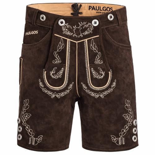 PAULGOS Herren Trachten Lederhose HK1 + Träger, Echtes Leder, Gr. 44-60