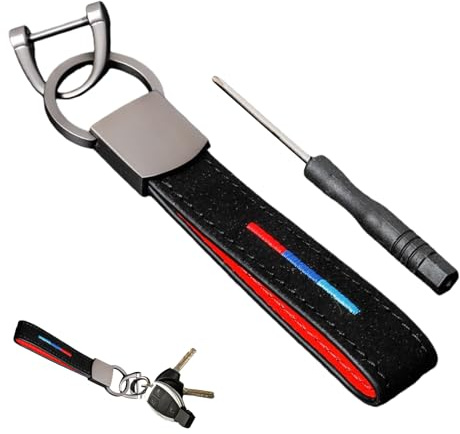 Leder Schlüsselband,Auto Schlüsselanhänger mit Metall-Logo für BMW E60/F30/G01 u. a. Modelle Passend,Schwarz Autoschlüsselband,Robustes Autoschlüsselband zum Schlüsselanhänger für Vatertag Geschenk