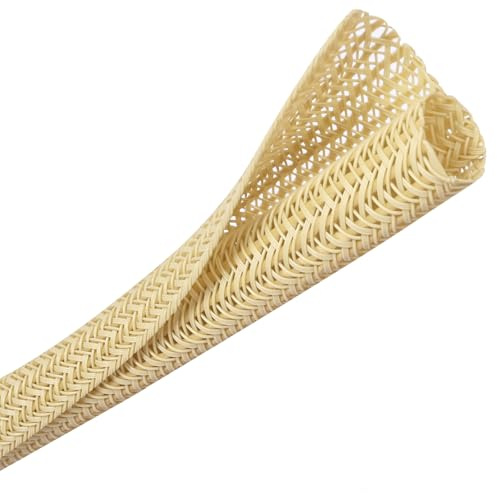 CrocSee Manicotto per la gestione dei cavi intrecciato da 3 m - 1/2 , telaio a filo spaccato auto-avvolgente, per TV, computer, home theater, vano motore, beige