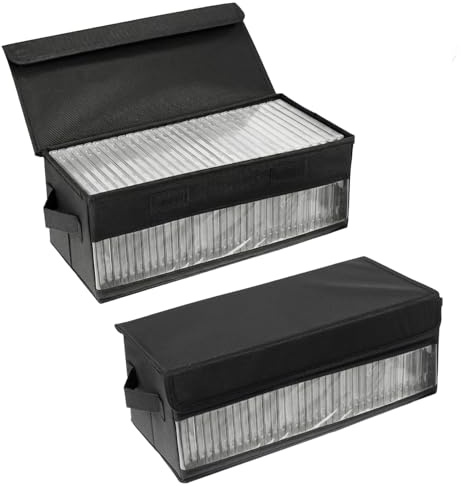 QWORK® 2Stück CD-Aufbewahrungsboxen, 36 x 14 x 6 cm, schwarzer Stoff-Organizer für 30 Standard-CD-Hüllen, 60 Slim-CD-Hüllen oder 165 CD-Sleeves