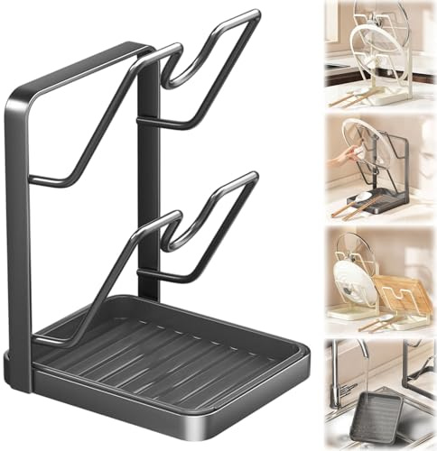 Topfdeckel Organizer Küchenregal, Topfdeckelhalter Küchenutensilien, 2-in-1-Design für Zwei Topfdeckel Deckelhalter, Küchen Organizer Stabile Leicht zu Reinigen, Platzsparend in der Küche Sauber,C