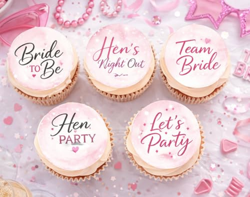24 x Hen Party edible wafer rice paper cupcake toppers edible cake decoration Team Bride Bride to be Hen's Night out Let's Party