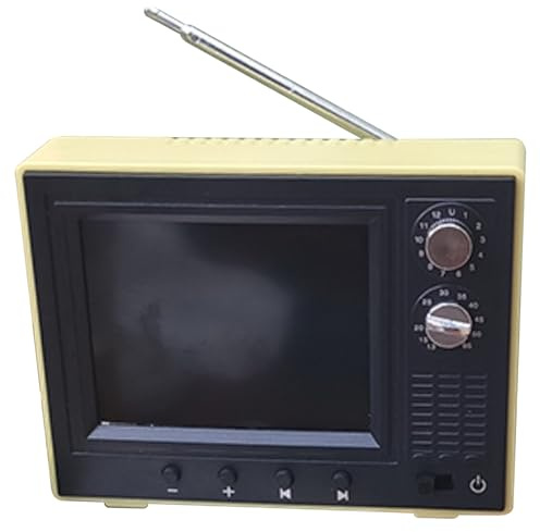 Dollhouse TV escala 1:12 USB recargable mini juguete de TV vintage que puede reproducir vídeo con pantalla LCD y antena giratoria de 180° muebles de casa de muñecas para accesorios de configuración de