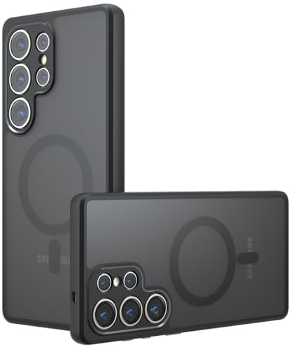 Techsuit für Samsung Galaxy S24 Ultra Hülle mit Matt Finish, Magnetring Kompatibel, Luftkissen Ecken, Erhöhte Kanten, Kameraschutz, PureFrost Magnetic Series, PC TPU Hybrid, Matt Schwarz