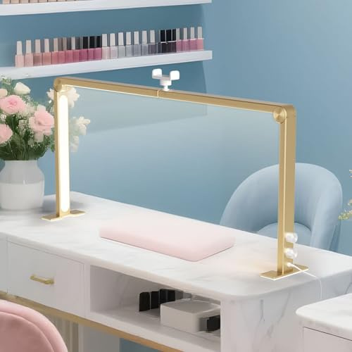 DAJIAYIQI Nail Tech Lamp for Desk, 34 Tri-fold Large Half Moon Light with Phone Holder, LED Manicure Lamp, Brightness Adjustable Lash Arc Light, 3 Color Temperature, 3000K-6000K for Manicure(Gold)