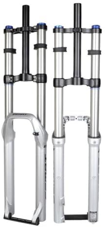 NIKANXIA Forcella Ammortizzata pneumatica Doppia Corona MTB 26/27,5/29 160/180/200mm Tubo Dritto 1-1/8 Regolazione smorzamento QR 9×100mm DH/XC/AM(Silver 180mm,26in)
