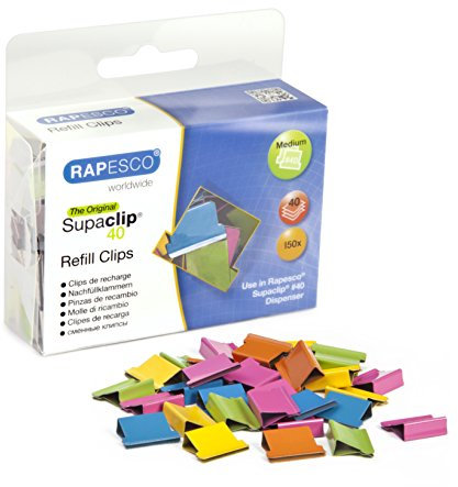 Rapesco CP15040M Supaclip 40 Pinces de Recharge, Couleurs Assorties, Lot de 150