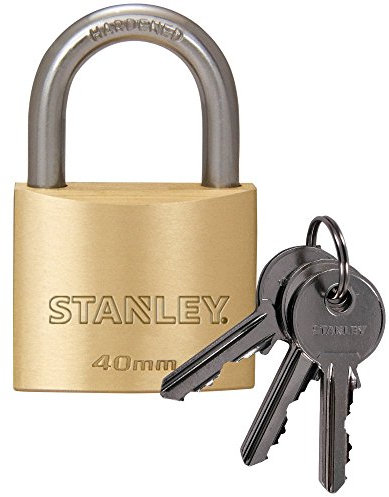 Stanley Solid Brass Vorhangschloss 40 mm mit Standard-Bügel, 2 Schlüssel, S742-031, Schloss, Bügelschloss Gold