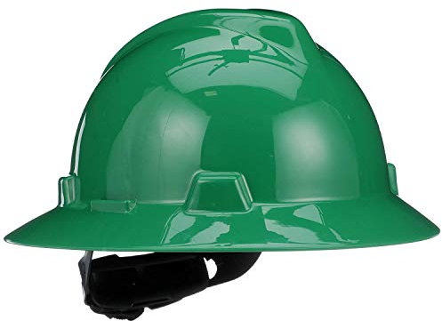 MSA 475370 V-Gard Full-Brim Hard Hat With Fas-Trac III Ratchet Suspension | Polyethylene Shell, Superior Impact Protection, Self Adjusting Crown Straps - Standard Size in Green