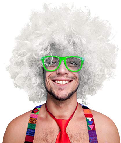 280g XXL AFRO PERÜCKE Lockenkopf WIG Black Afroperücke Lockenperücke Fasching Karneval schwarz, weiß, blond, rot, türkis, grün, pink (Weiß)