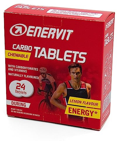 Enervit Carbo Tablets - Chewable Energy Tablets, Lemon Flavour, Carbohydrates and Vitamins, for Use During Sports Activities, Box of 24 Tablets