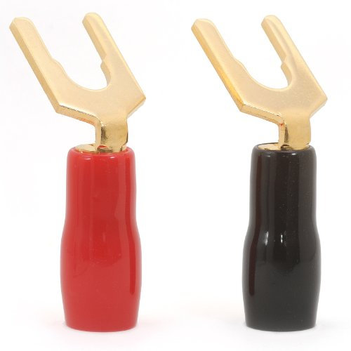 4 Angled Speaker Spade Terminal Connectors Screw Gold Plated 10mm Fork SPATER01