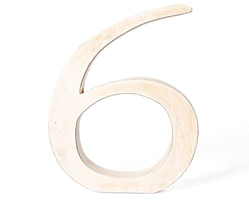 kadoh Holzzahl 6 (20 cm) zum Aufstellen Handgemachte Dekozahlen in Vintage-Look als Deko (Creme-Weiß Vintage)